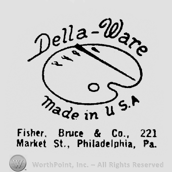 Della-Ware written arched above a painting palette, Made un USA written under it above Fisher, Bruce & Co., 221 written under it, above Market St. Phila., Pa.