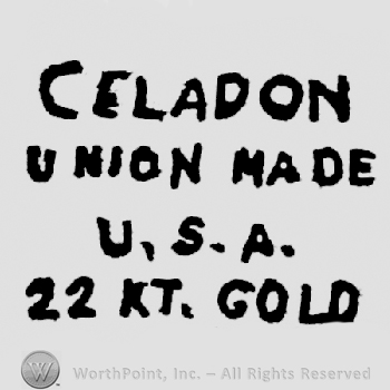 Celadon written above Union Made  written above U.S.A. written above 22 Kt Gold