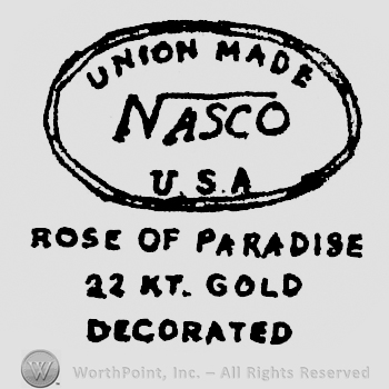 Union Made written above U.S.A., all in an oval shape frame, Rose of Paradise written above  22 Kt. Gold written above Decorated, written below it