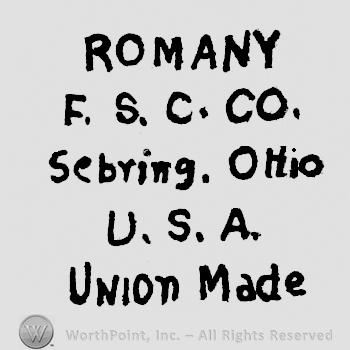Romany written above F. S. C. Co. written above Sebring Ohio written above U.S.A.  Written above Union Made