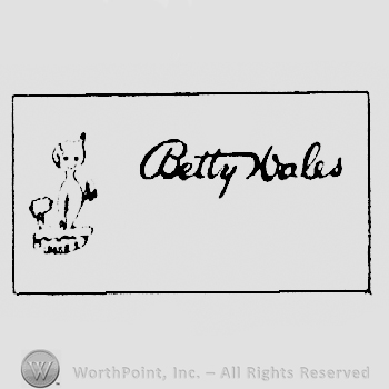 A poodle dog shape, next to  Betty Vales hand written, all in a rectangular shape frame