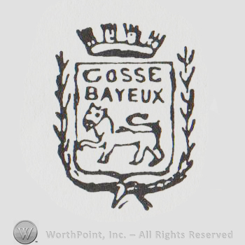 a crown above a shield with "bayeux france" and a lion