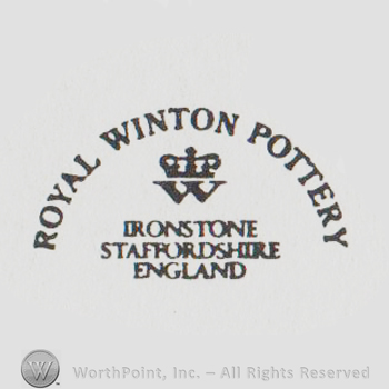 logo with "royal winton pottery ironstone staffordshire England" and a crown above a W