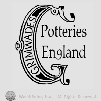 A G with the word "grimwades" written on it and "potteries england" written in the space inside it
