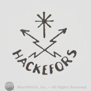 two crossed lightnings under a star above the word HACKEFORS