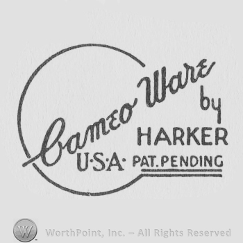 a circle and "cameo ware bu harker usa pay pending"