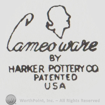 a face profile above "cameo ware by harker pottery co patented usa"