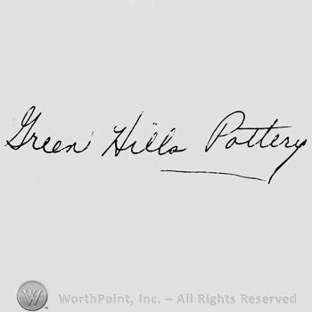 Handwritten Green Hills Pottery, underlined