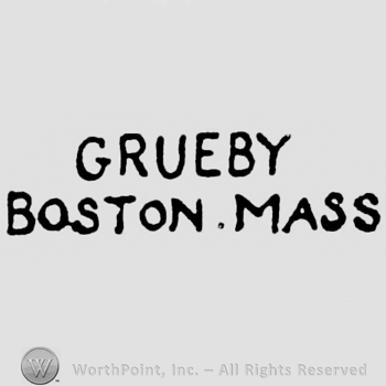 Written on 2 lines: Grueby above, Boston Mass under