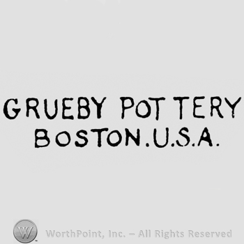 Written on 2 lines: Grueby Pottery above, Boston USA under
