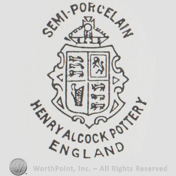 a crown above a shield and "semi porcelain henry alcock pottery england"