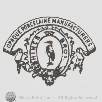 logo with a stork in the middle under a banner that says "Opaque Porcelaine Manufacturers"
