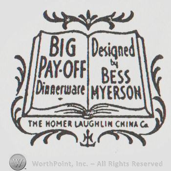 an open book with BIG PAYOFF DINNERWARE DESIGNED BY BESS MYERSON THE HOMER LAUGHLIN CHINA CO