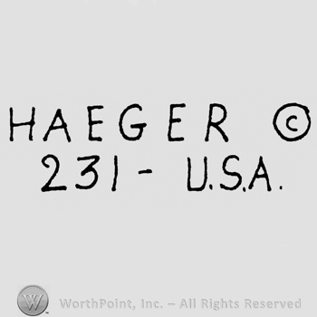 Written on 2 lines: capital Haeger above, 231 - U.S.A under
