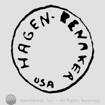 Written inside a circle, Hagen on the left, Renaker on the right, USA on the bottom