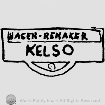 Hagen Renaker written above, Kelso written under, inside a shape