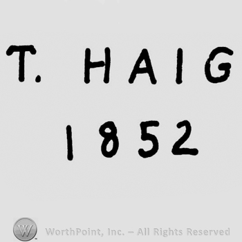 Written on 2 lines: T. Haig above, 1852 under