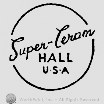 Super-Ceram, hand written on a slanted lines, Hall USA written under, inside a circle