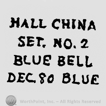 Written on 4 lines: Hall China, Set. No. 2, Blue Bell, Dec 80 Blue