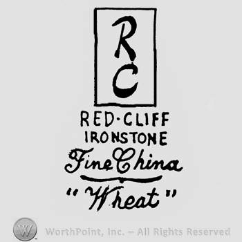 Initials R C, one under the other, inside a rectangle, Red Cliff Ironstone Fine China Wreat, written under