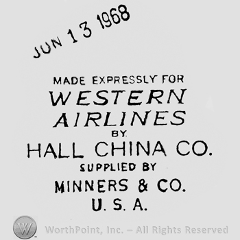 Written on 8 straight lines and 1 slanted line above with the date Jun 13 1968, the other writings are: Western Airlines By Hall China Co