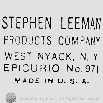 Written on 5 lines: starting with Stephen Leeman, ending with Epicurio No. 971 Made in U.S.A.