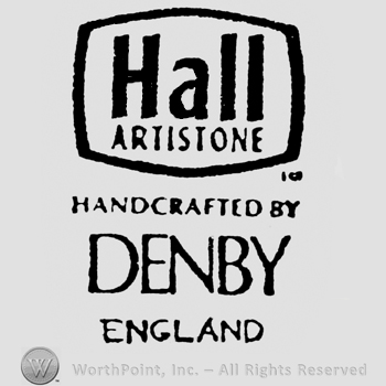 Written inside a square: Hall Artistone, under is written Handcrafted by Denby England