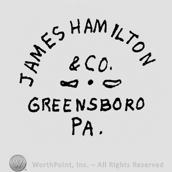 Curved writing above, James Hamilton, under on two straight lines are written Greensboro, PA., in the middle there is written &Co, under 3 symbols: line, dot, line