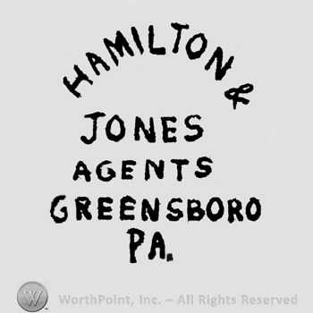 Hamilton & written above on a curved lines, under on 4 straight lines are written: Jones, Agents, Greensboro, Pa.