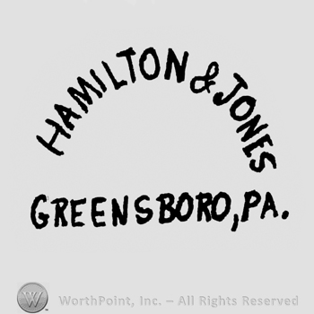 Curved writing above: Hamilton & Jones, Greensboro, Pa. written under on a straight line