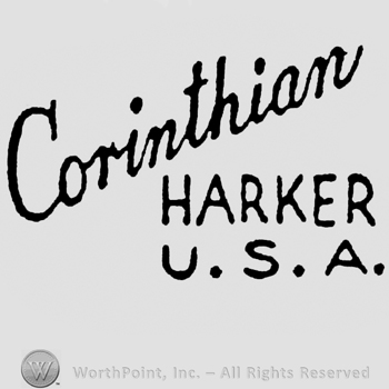 Corinthian handwritten on a slanted line. Harker U.S.A. capital written on 2 lines under.