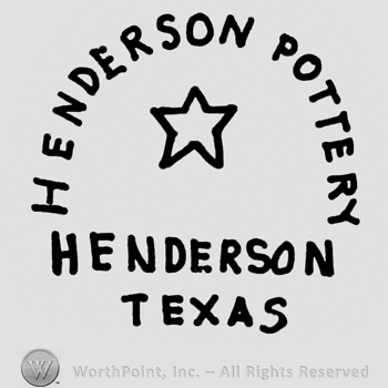 Star in the middle, curved writing above: Henderson Pottery, straight writing under, on 2 lines: Henderson Texas