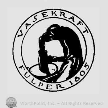 Image of a potter inside a circle. Around, inside a larger circle, above is written Vasekraft, under is written Fulper 1805