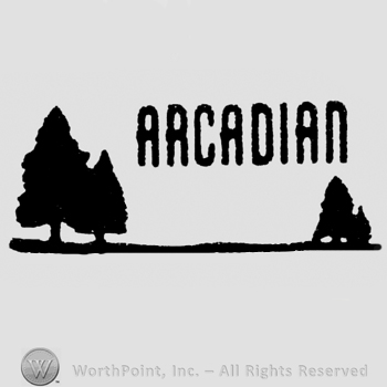 Two trees on the left, 2 on the right, Arcadian written in capital letters above