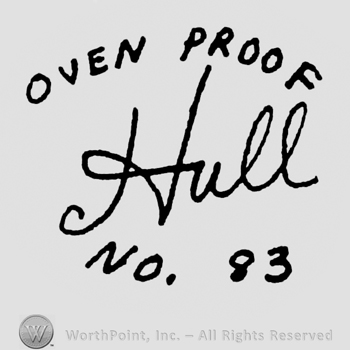 Oven Proof curved written on top, Hull handwritten in the center, No. 83 written on the bottom