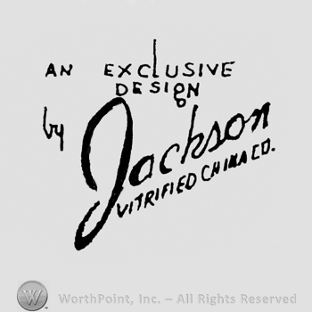 Jackson handwritten on a slanted line. An exclusive design written above, on 2 rows. Vitrified China Co. written under.