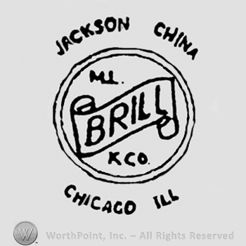 Brill, capital written on a ribbon, inside a circle. Jackson China written above, Chicago Ill written under