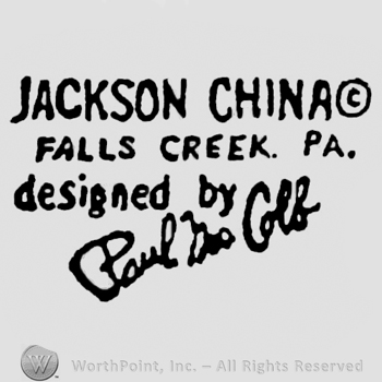 Jackson China Falls Creek Pa. designed by written on 3 lines. Paul the Colb handwritten under.