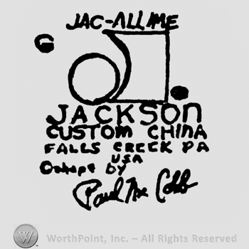 Jackson written under a sign of a circle and a rectangle. Custom China Falls Creeack, PA USA, Paul the Comb written on the bottom.