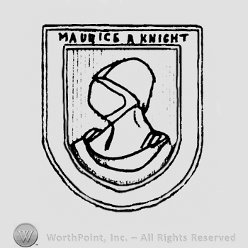 Figure of a knight on a shield, Maurice A. Knight written above