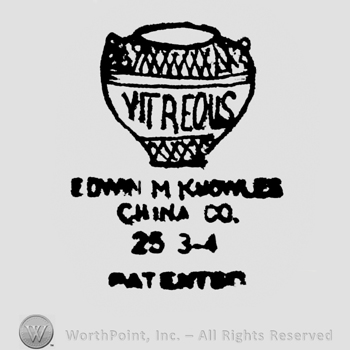 Vitreous: capital written on a pot. Edwin M. Knowles China CO 25 3-4, Patented written under