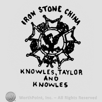 A sheriff's star with an eagle in the middle. Iron Stone China written above, Knowles Taylor & Knowles written under
