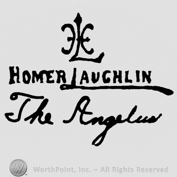 Homer Laughlin written with stylish letters. Monogram of his initials above. The Angelus handwritten under.