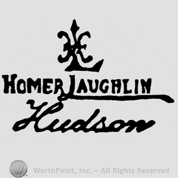 Homer Laughlin written with stylish letters. Monogram of his initials above. Hudson handwritten under.