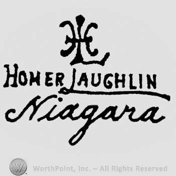 Homer Laughlin written with stylish letters. Monogram of his initials above. Niagara handwritten under.