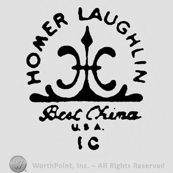 Homer Laughlin curved written above a monogram of an anchor and letter H inside. Best China handwritten under. U.S.A. IC written on the bottom