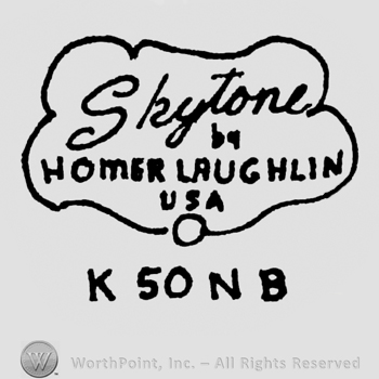 Skytone by Homer Laughlin USA written inside a cloud shape. K 50 NB written under
