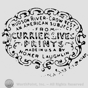 Currier & Ives Prints written in the middle of the label. Homer Laughlin written on the bottom