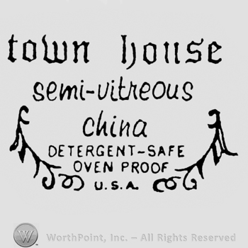 Town House written on top. Semi - Vitreous China written under, between laurels.