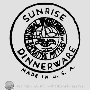 Sunrise written on top. Dinnerware written on the bottom of the double outlined circle.